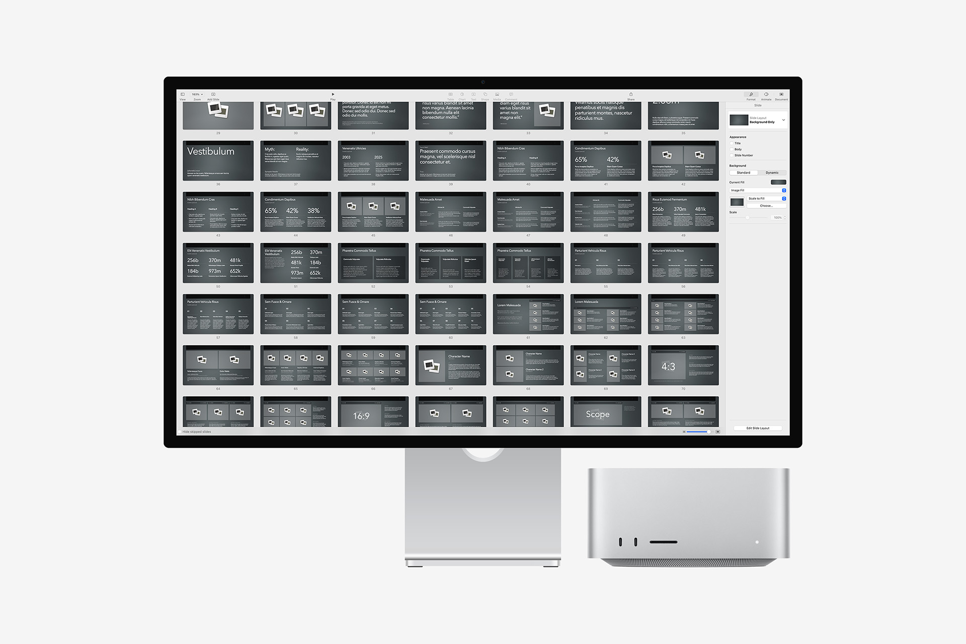 PitchBoards Neo for Keynote in-app view on a Mac Studio