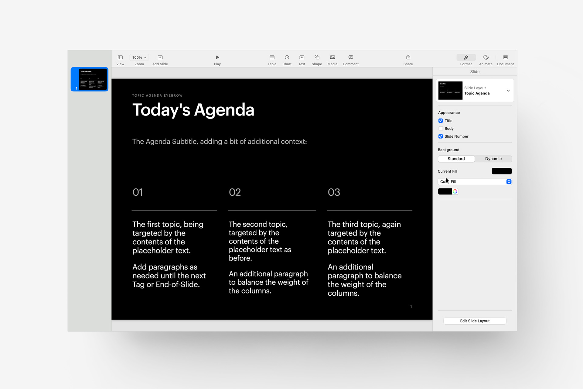 Topic Agenda Layout: Chicago Sans theme