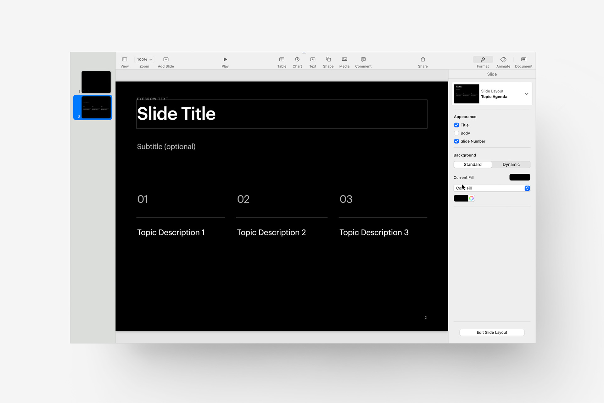 Topic Agenda Layout: Chicago Sans theme