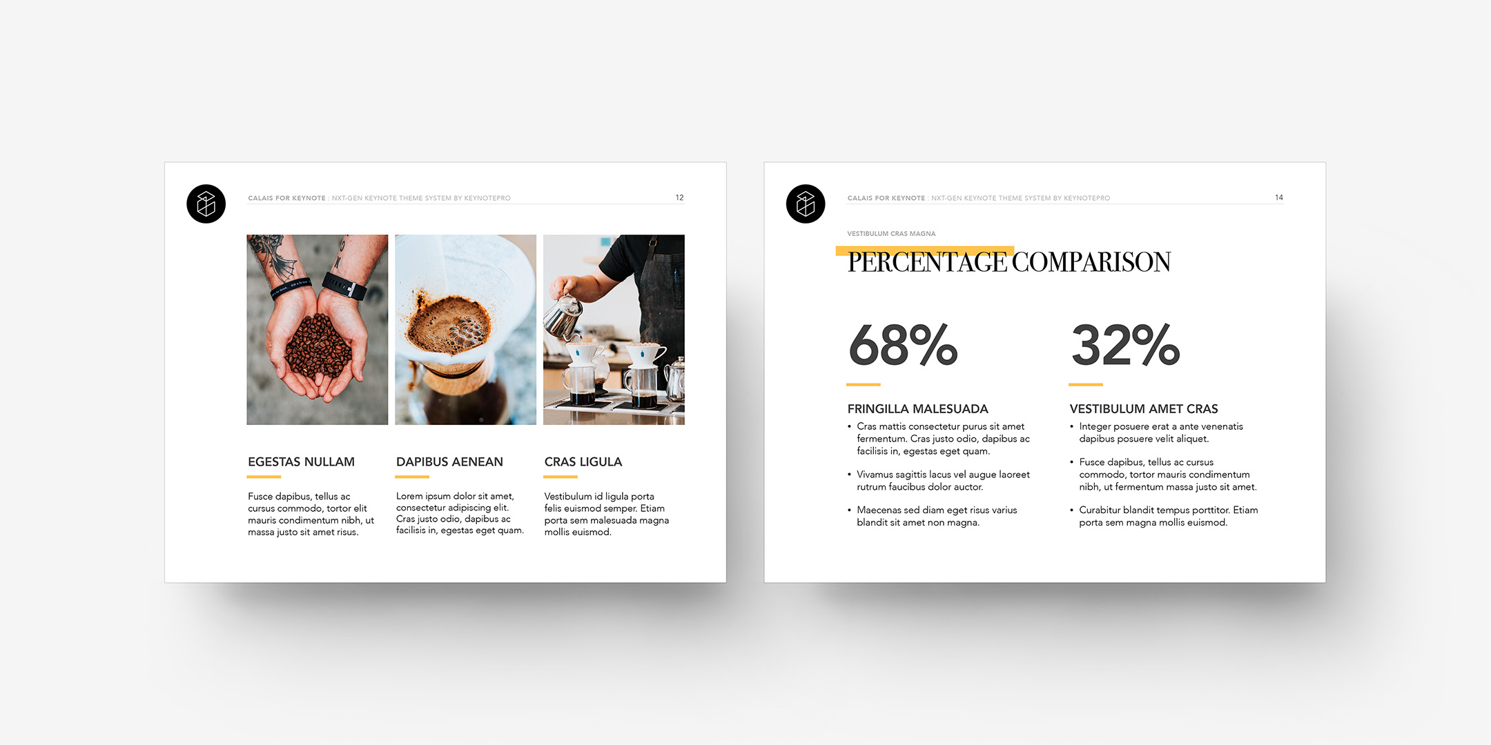 Calais - 3 Photo Columns and Percentage Comparison Layouts