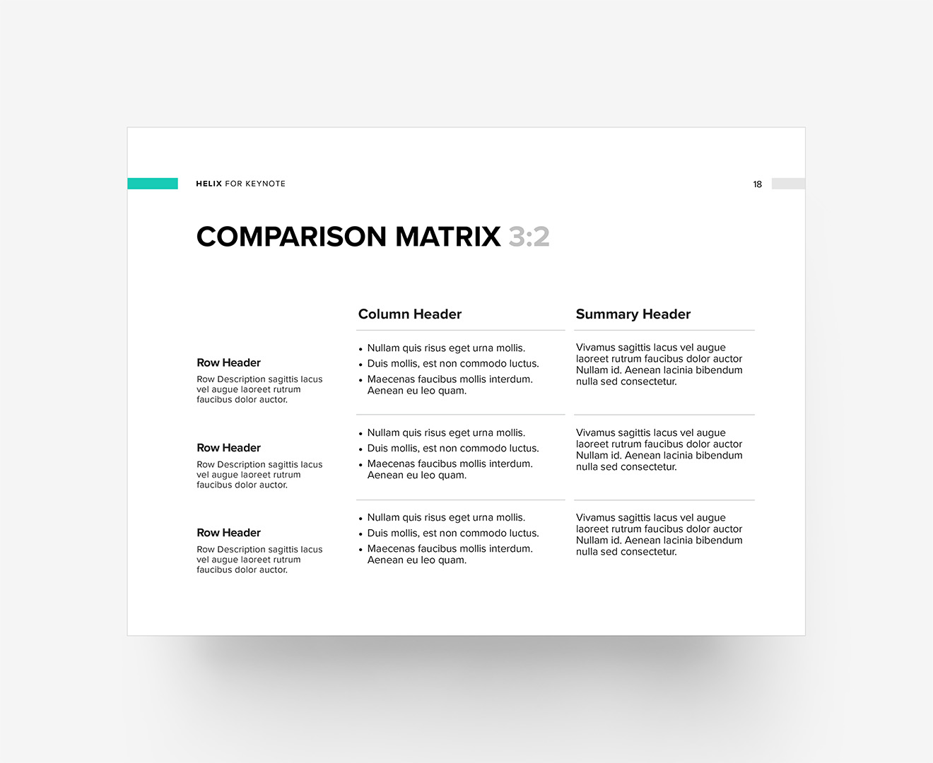 Helix - Comparison Matrix (3:2) Layout - Helix G Coloration