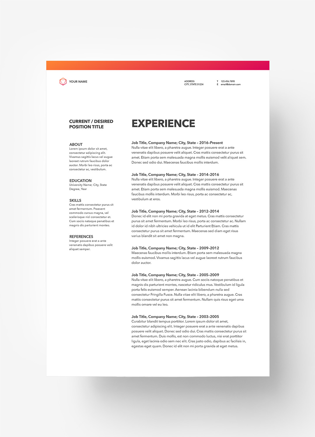 Hyperion for Pages - Plain Resume