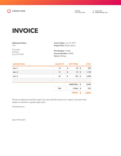 Hyperion for Pages: Invoice