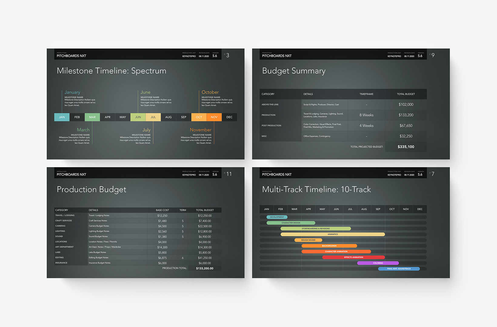 PitchBoards NXT - Timeline and Budget Table Templates