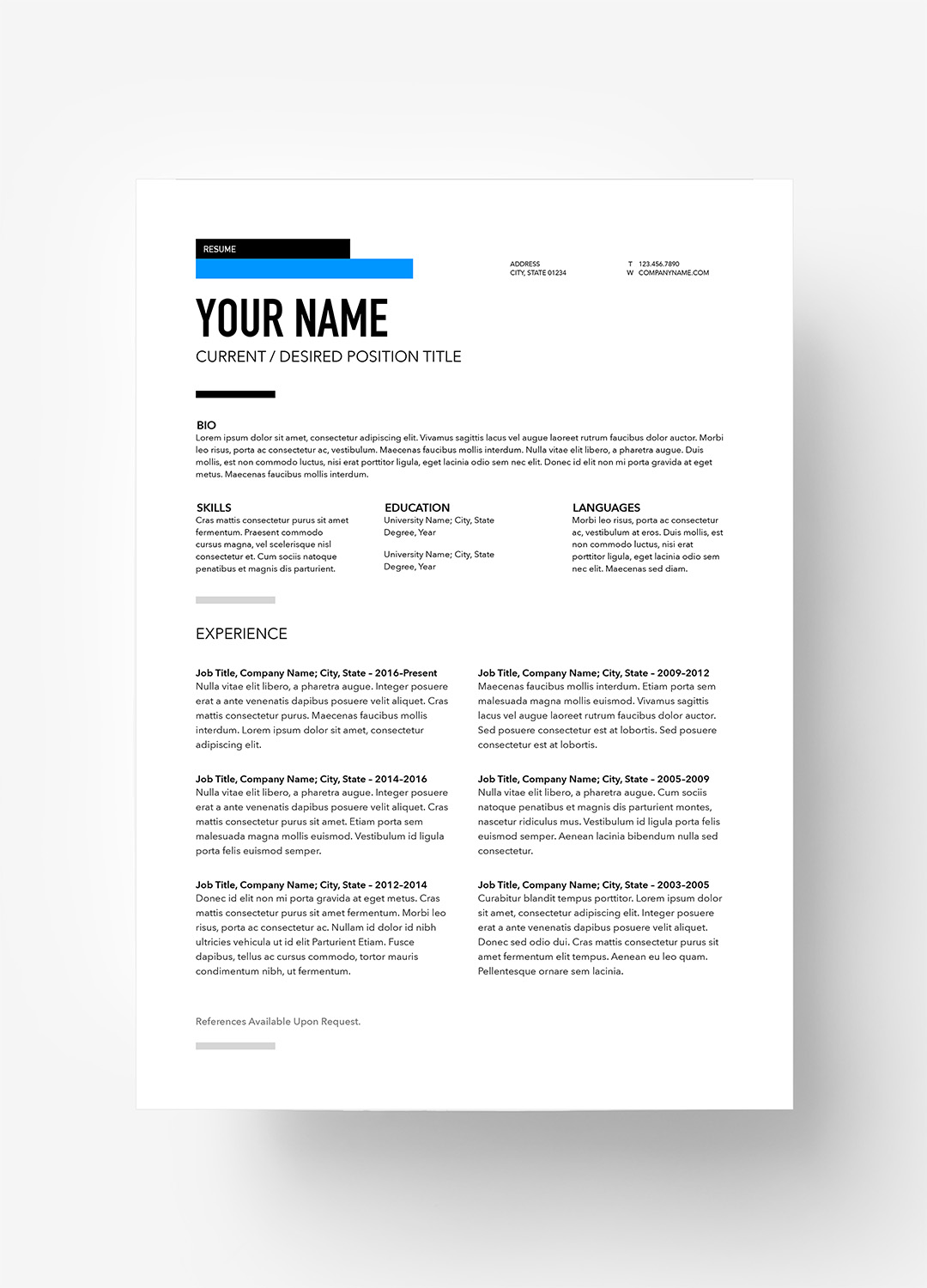 Rainier for Pages - Plain Resume (A4)