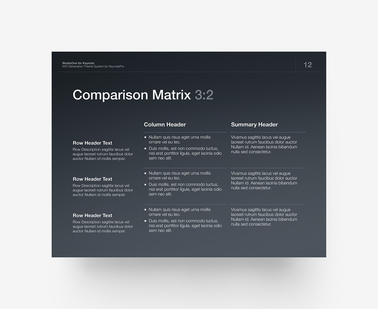 StudioOne - Comparison Matrix Layout