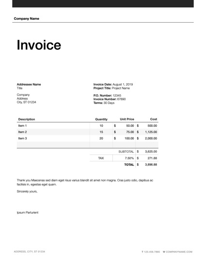 Vienna for Pages: Invoice