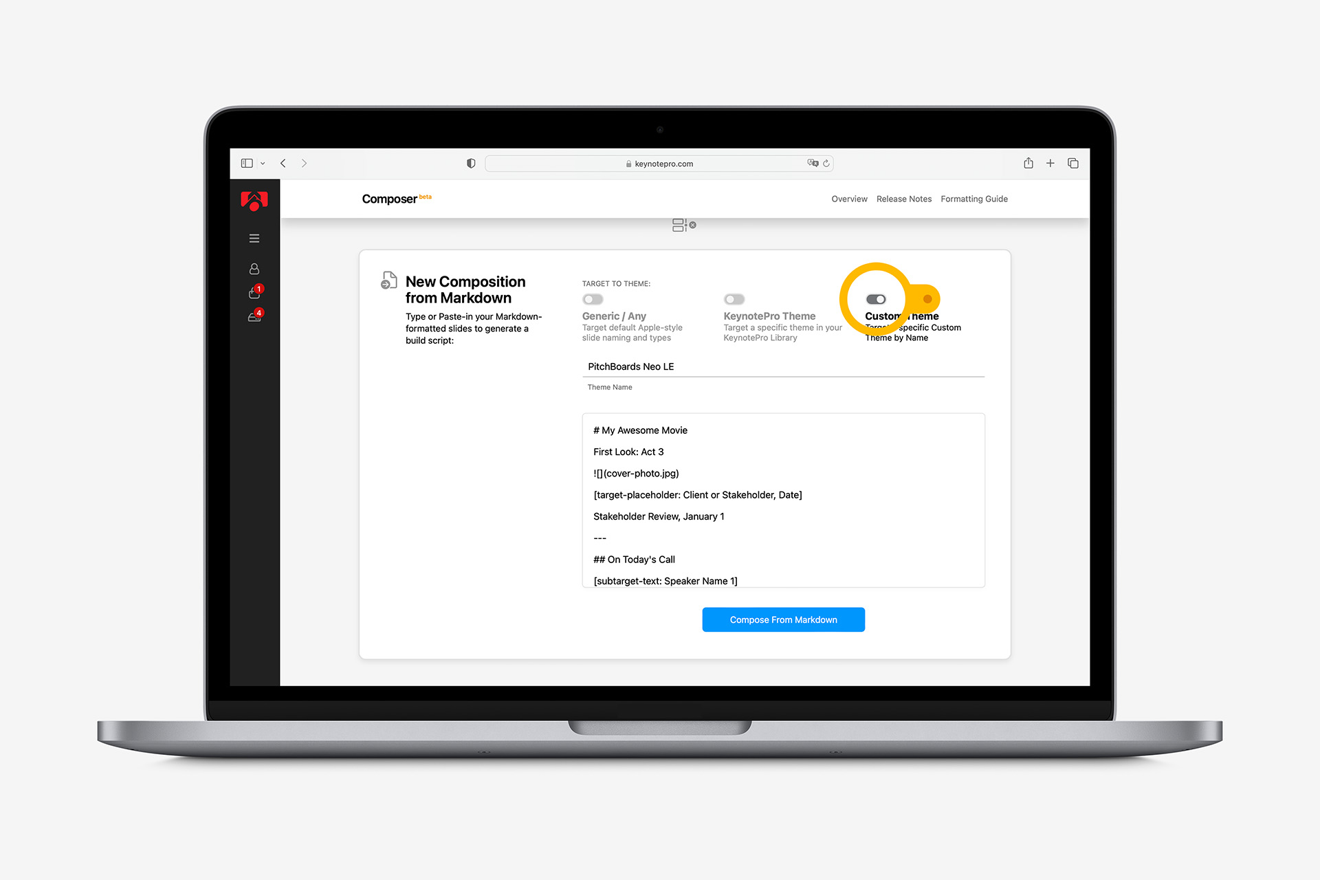 Targeting the free PitchBoards Neo LE theme as a Custom Target