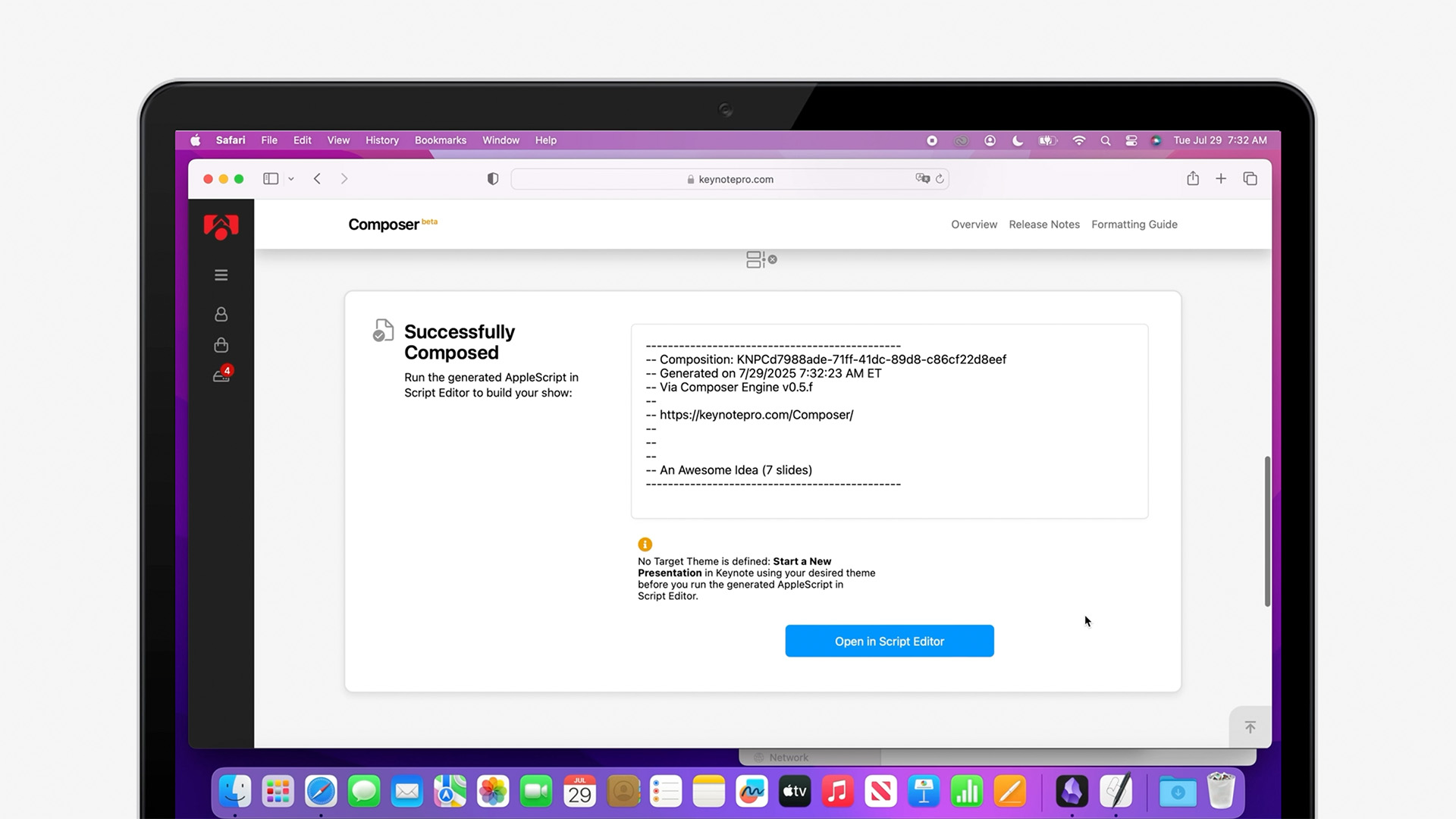 Composer generates a Build Script using AppleScript to run on your Mac