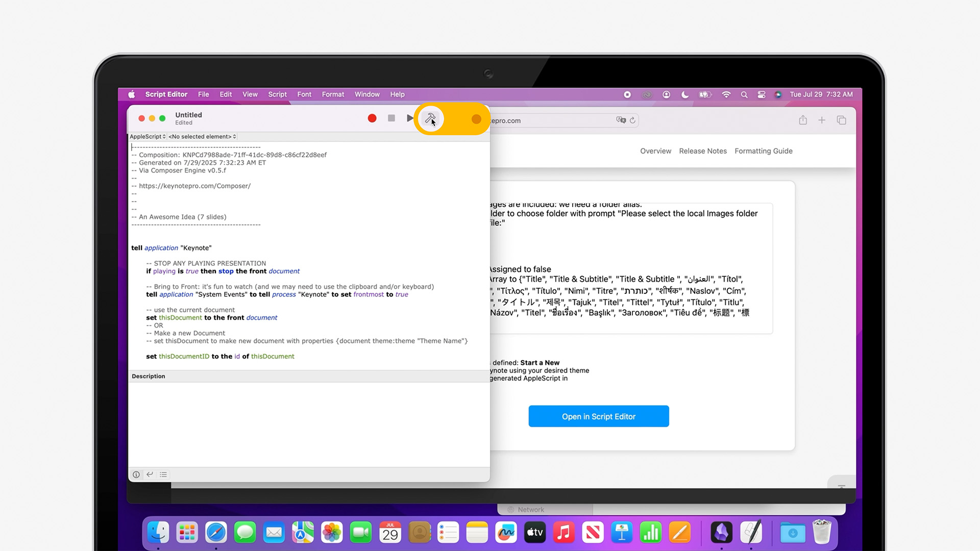 A compiled Composer Build Script in the Script Editor application on Mac
