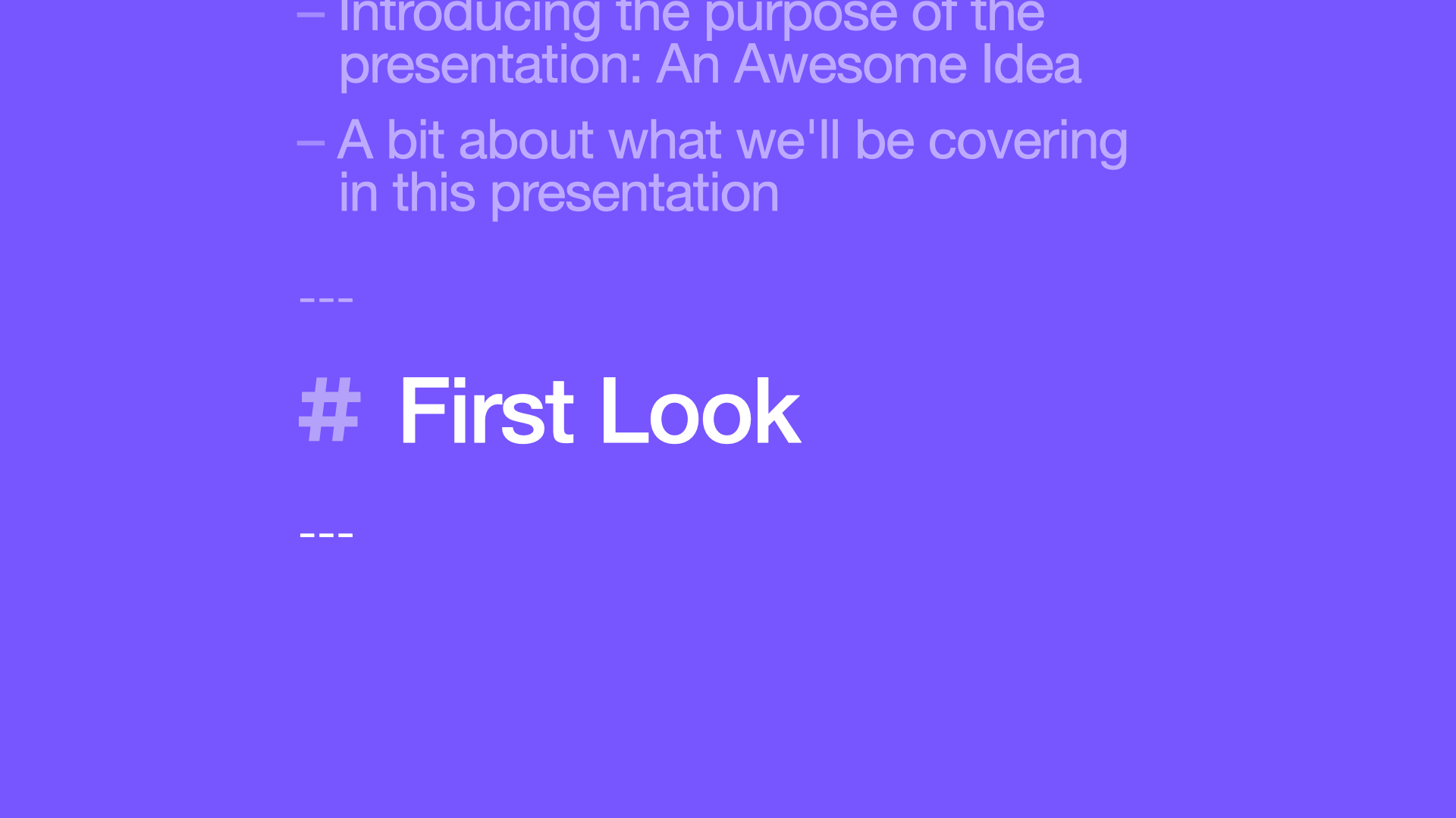 A Section Title slide in Markdown