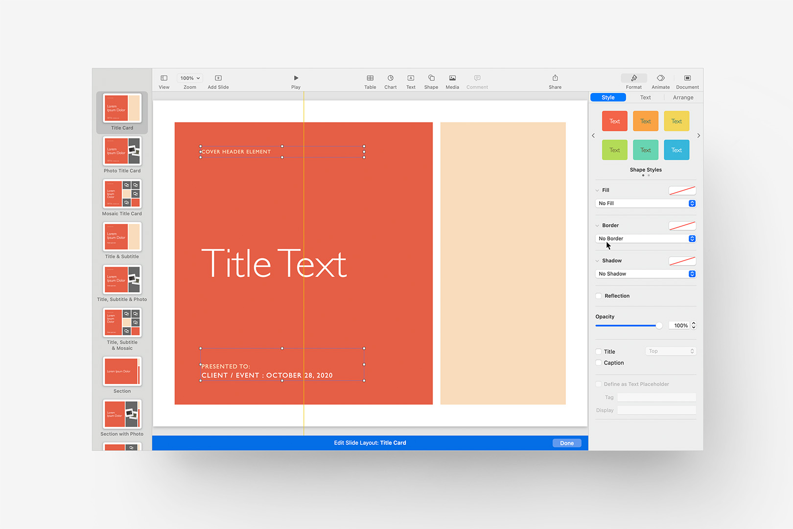 Two placeholders selected on the Title Card layout