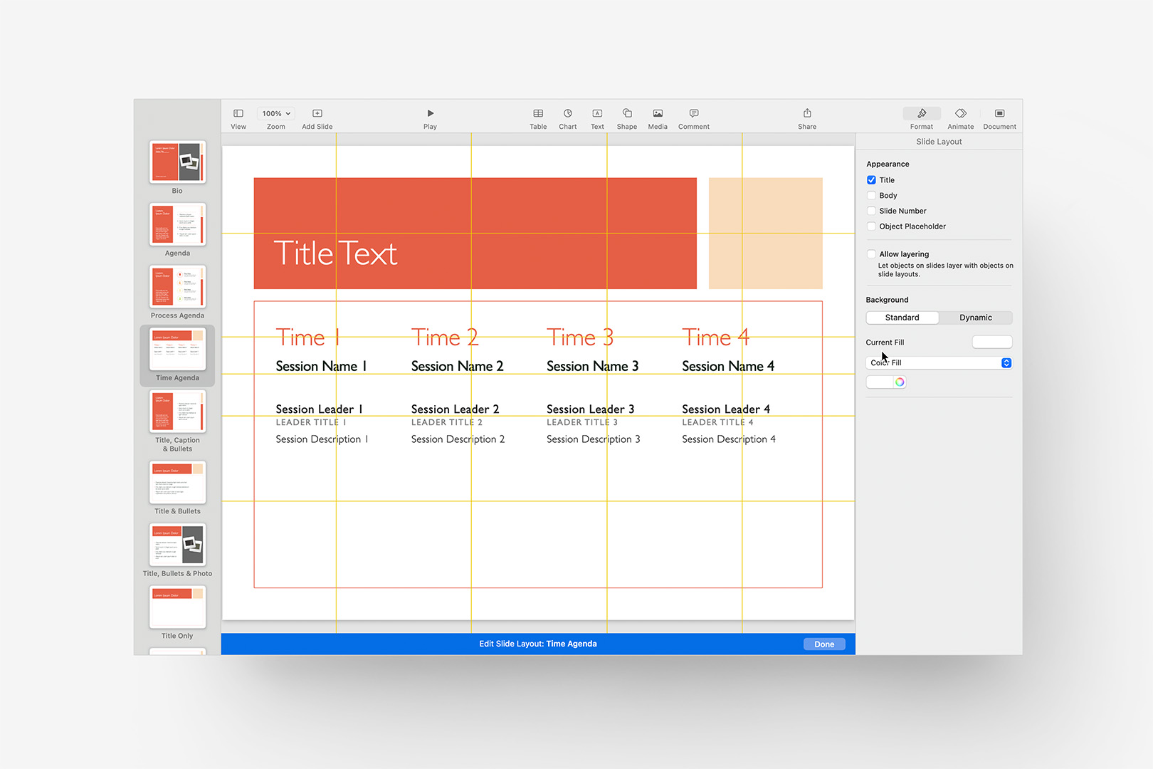 Revised Time Agenda layout, ready for Composer