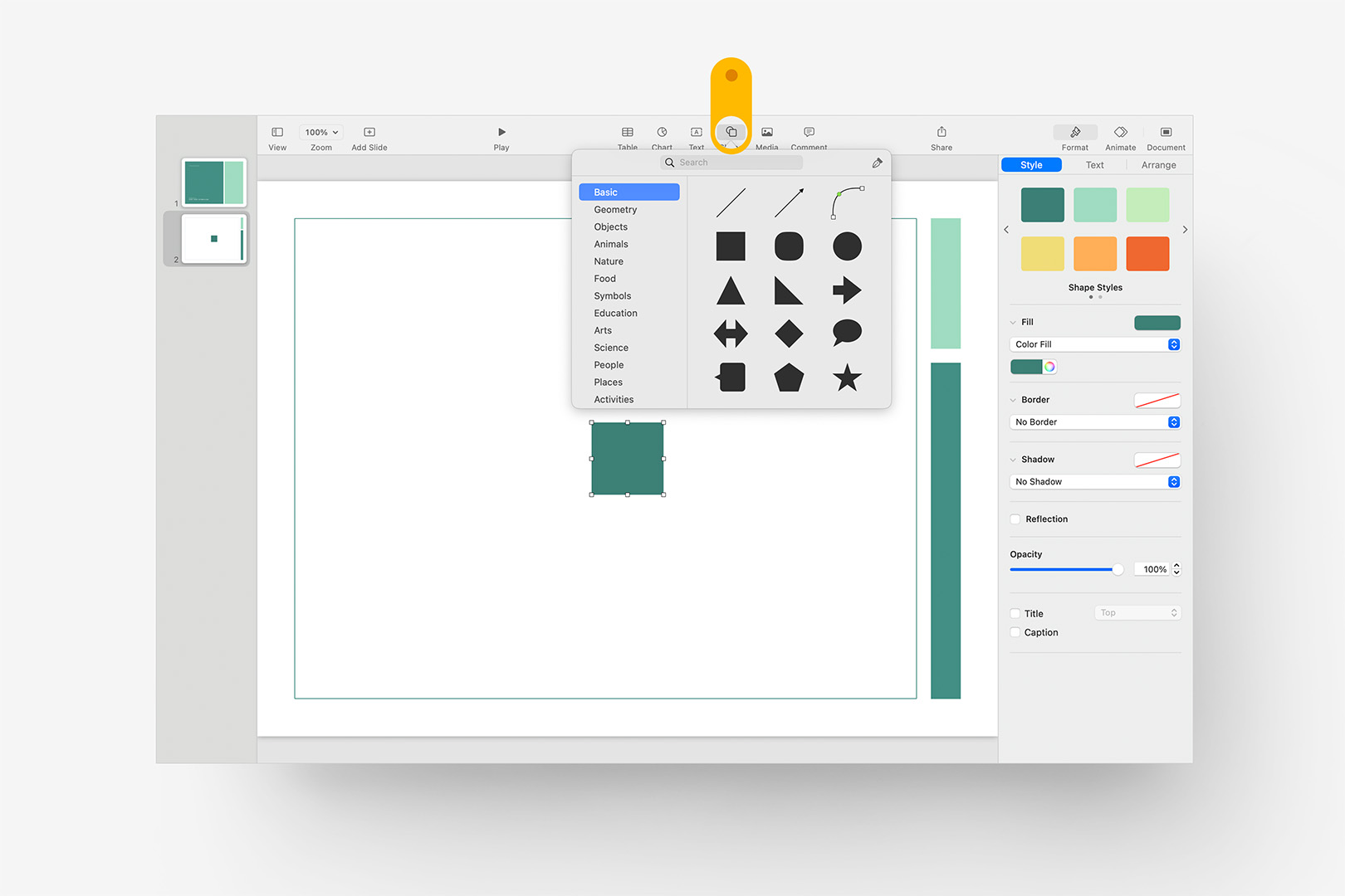 Add a square shape to the stage to act as a style proxy.