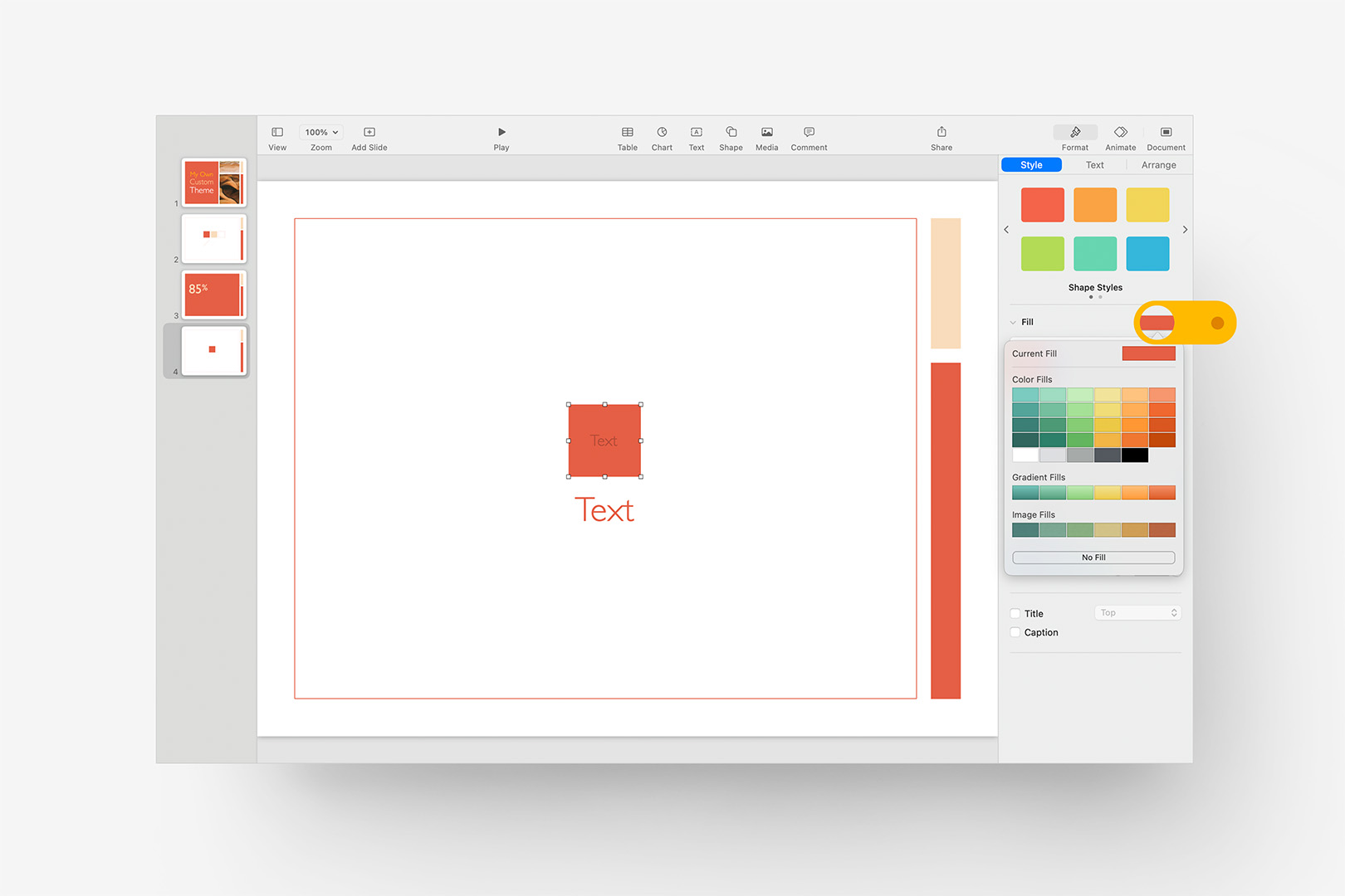 The expanded Color, Gradient, and Image Fills palette exposed via the parent Fill preview