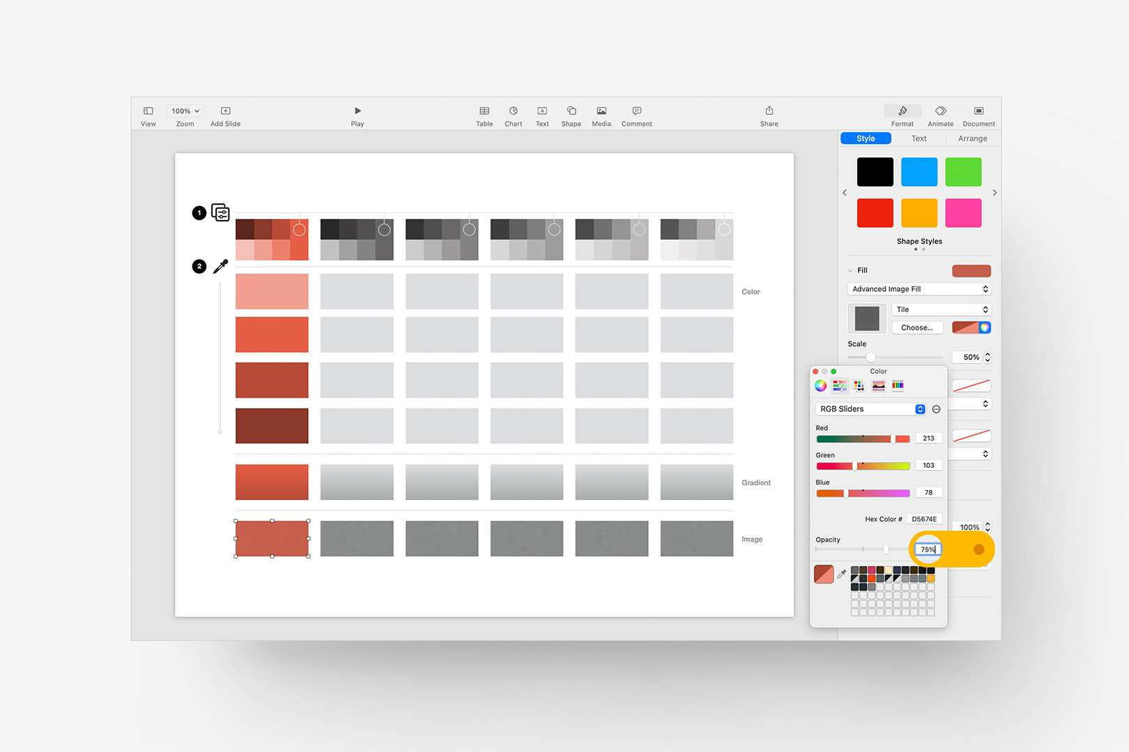 Set a mix color for the Image Fill and adjust the Opacity.