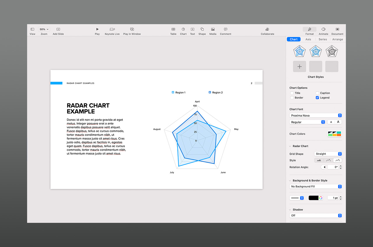 The 11.2 Update adds Radar Charts to all of the iWork apps
